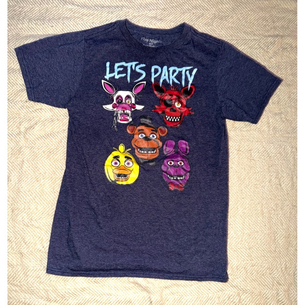Five Nights At Freddy's Let's Party Graphic T Shirt Youth XL Blue FNAF Game